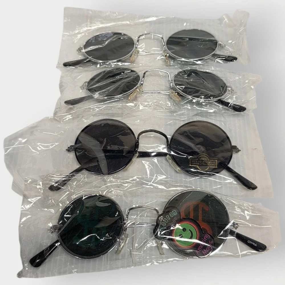 LOT OF 4 NEW 3D SUNGLASSES Holographic Vintage EYES $Sign Snake Yin Yang 80s 90s